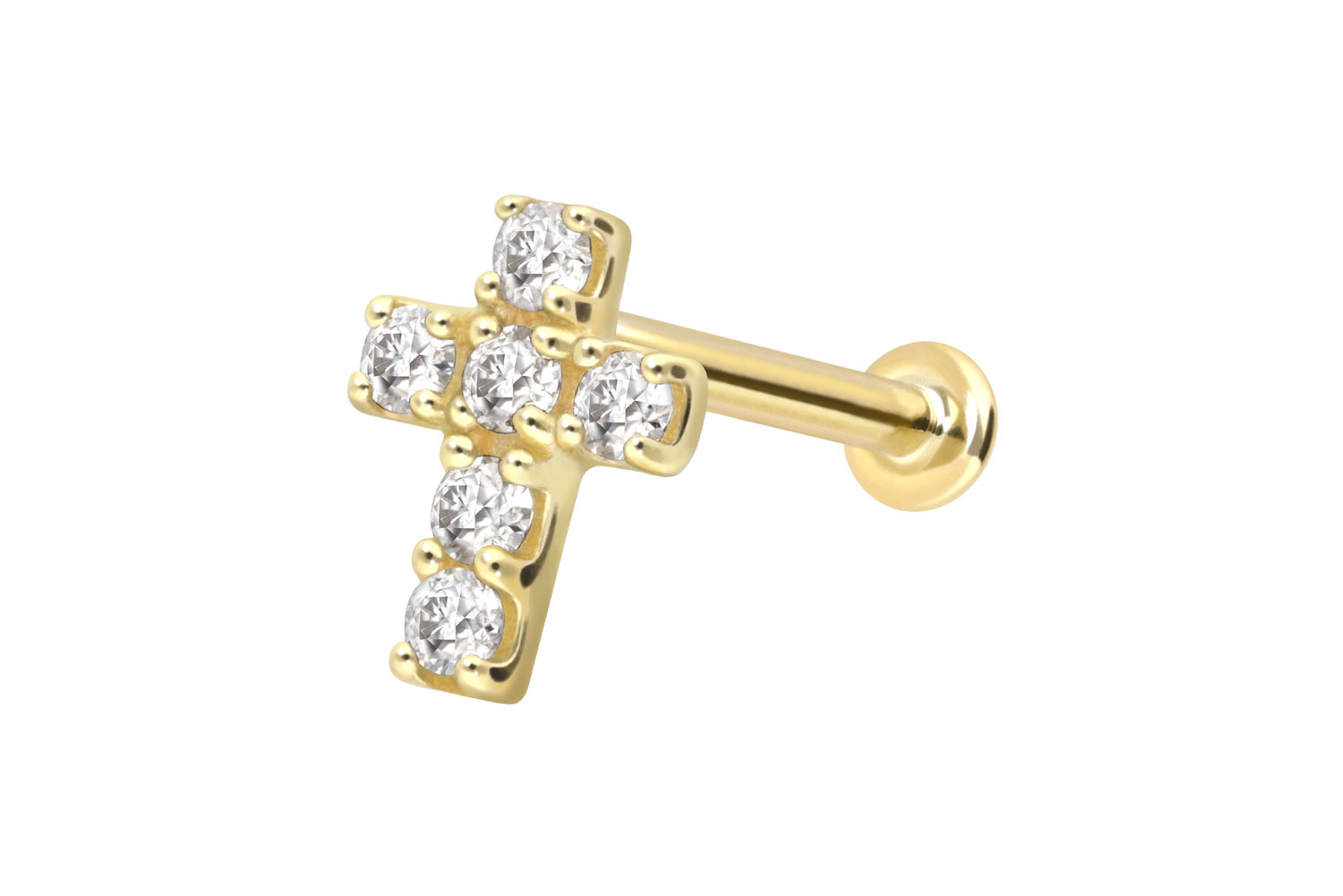 14 Karat Gold Labret Piercing mit Innengewinde MOISSANIT-KREUZ